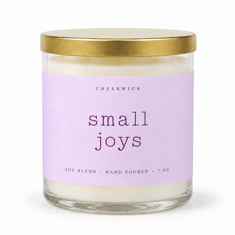 Small Joys candle in a lilac label